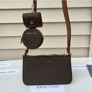 Michael Kors crossbody bag tech attached small coin purse airpod case brown
